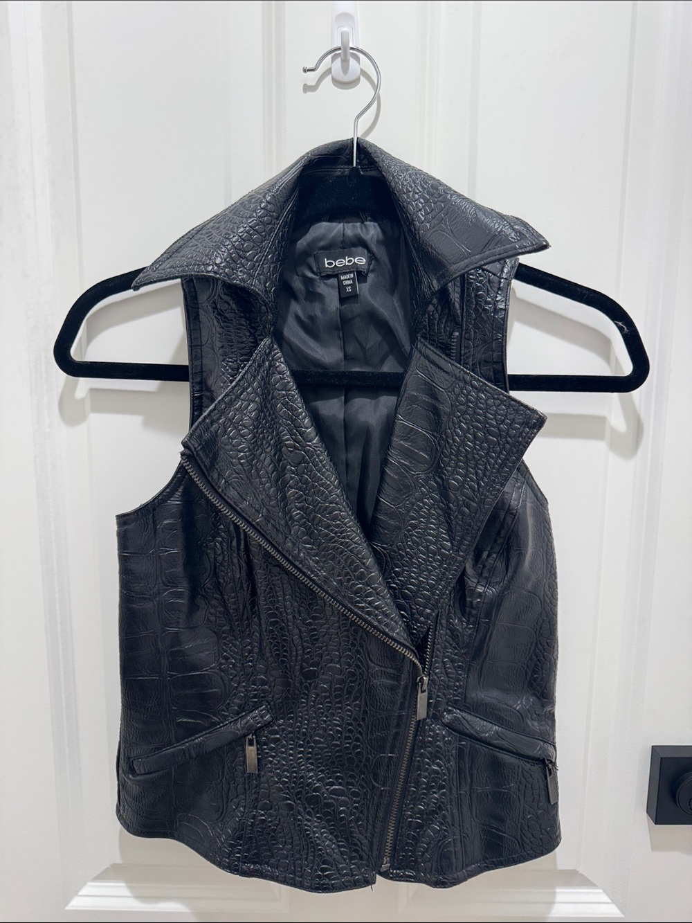 bebe Black Faux Croc Moto Vest with Notched Collar